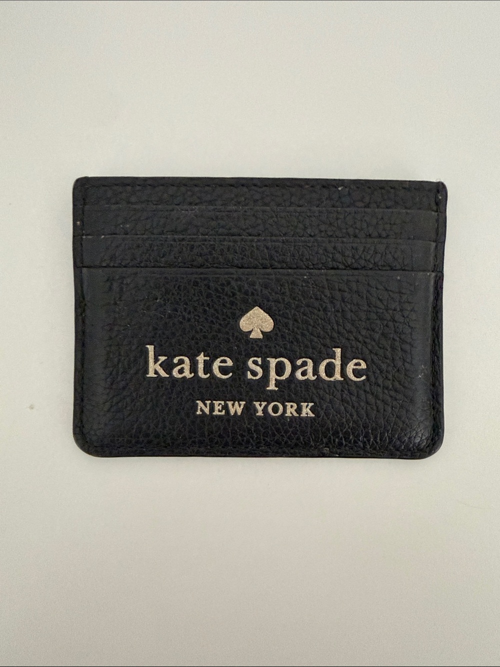 kate spade small slim Black Pebbled Leather Card Case with Gold Logo
